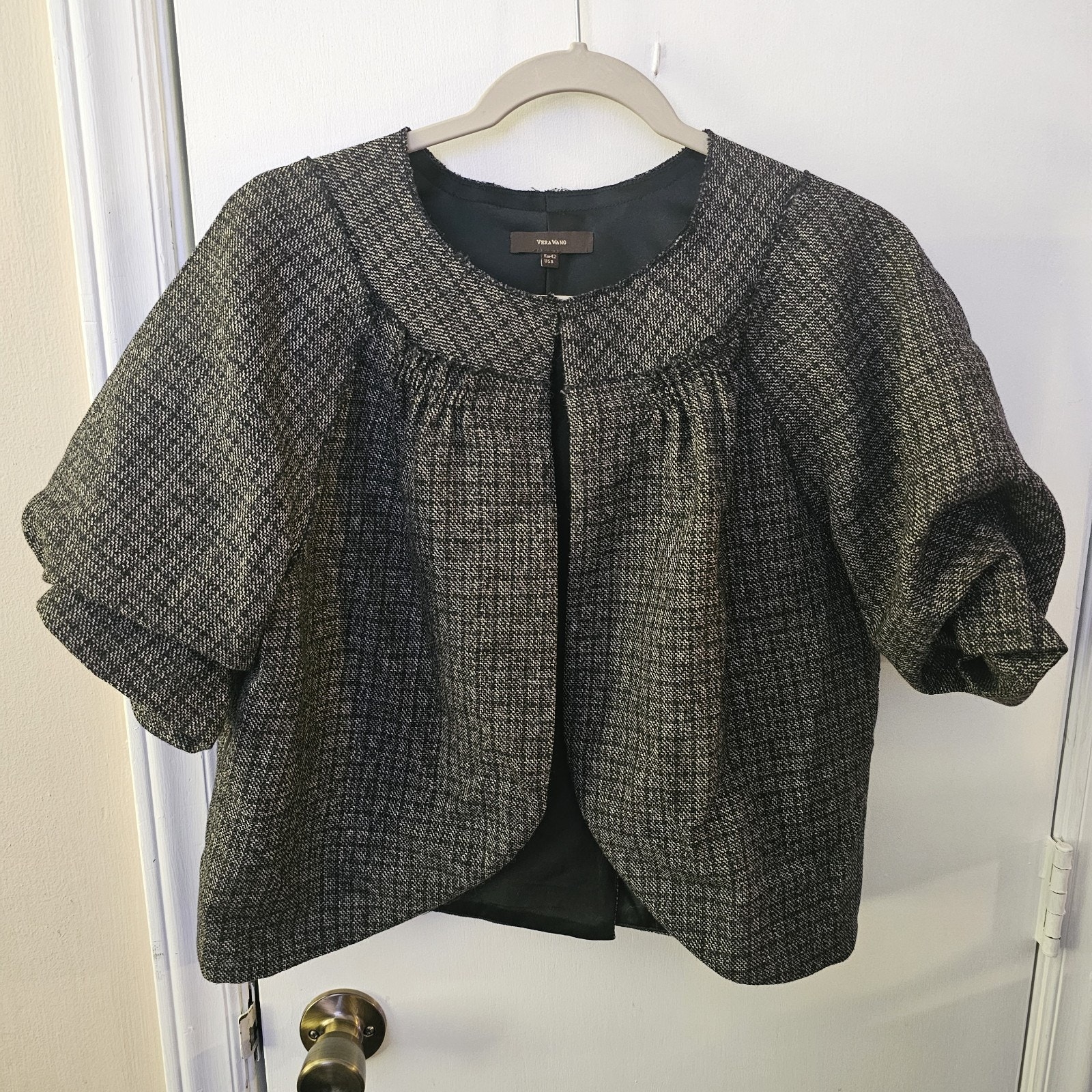 Vera Wang Wool Jacket Grey Plaid Hook Closure Sz 8 Capsule Couture Iconic